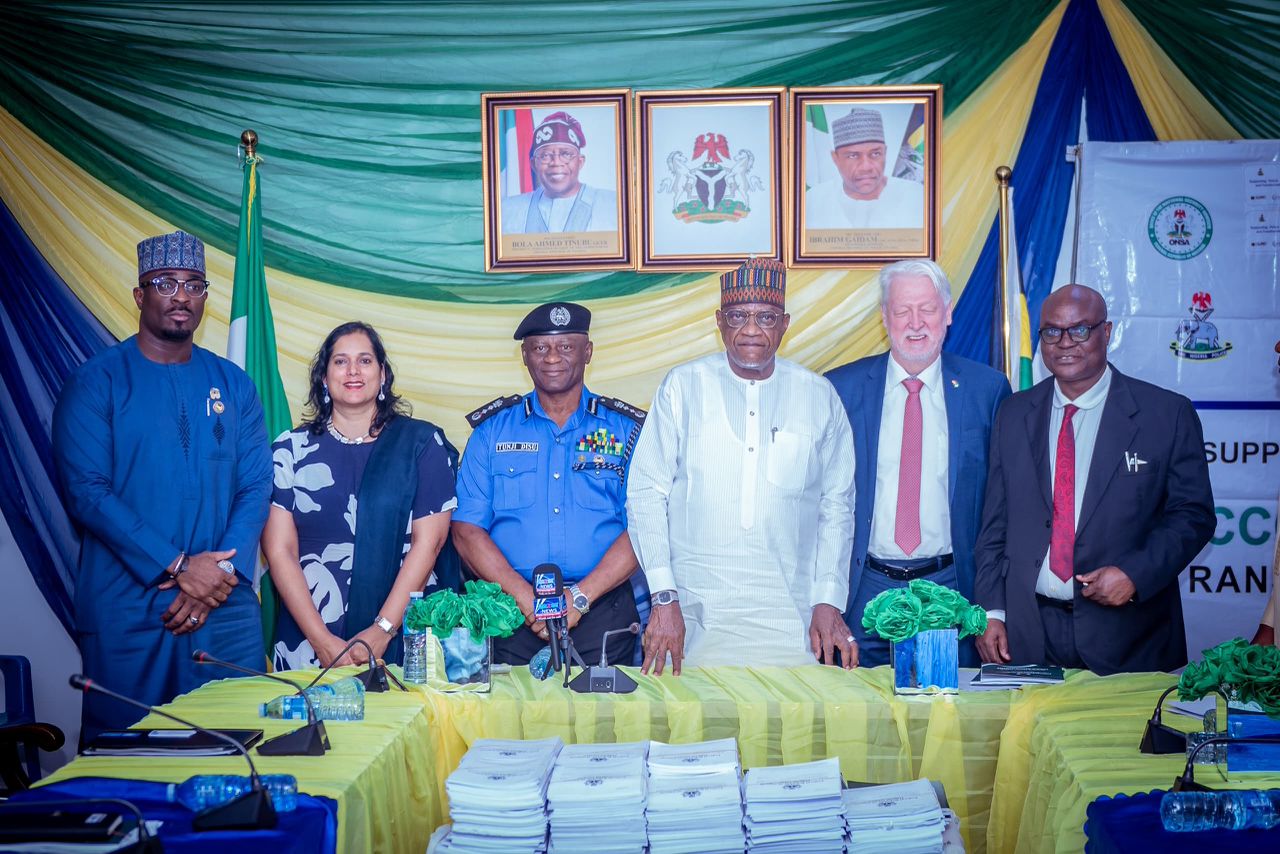 Second from R-L Minister of Police Affairs, Ibrahim Gaidam, second from L-R Minister of Police Affairs, Ibrahim Gaidam General of Police Force Disu